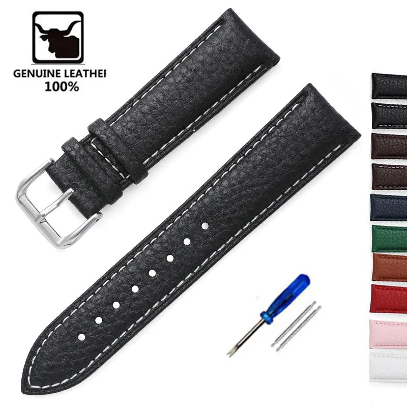 Litchi Pattern Calfskin Watch Band Bracelet 14mm 16mm 18mm 20mm 22mm Replacement Universal Bracelet Soft Watchbands