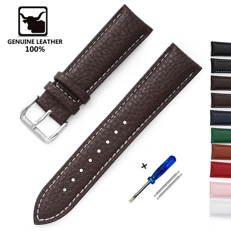 Litchi Pattern Calfskin Watch Band Bracelet 14mm 16mm 18mm 20mm 22mm Replacement Universal Bracelet Soft Watchbands