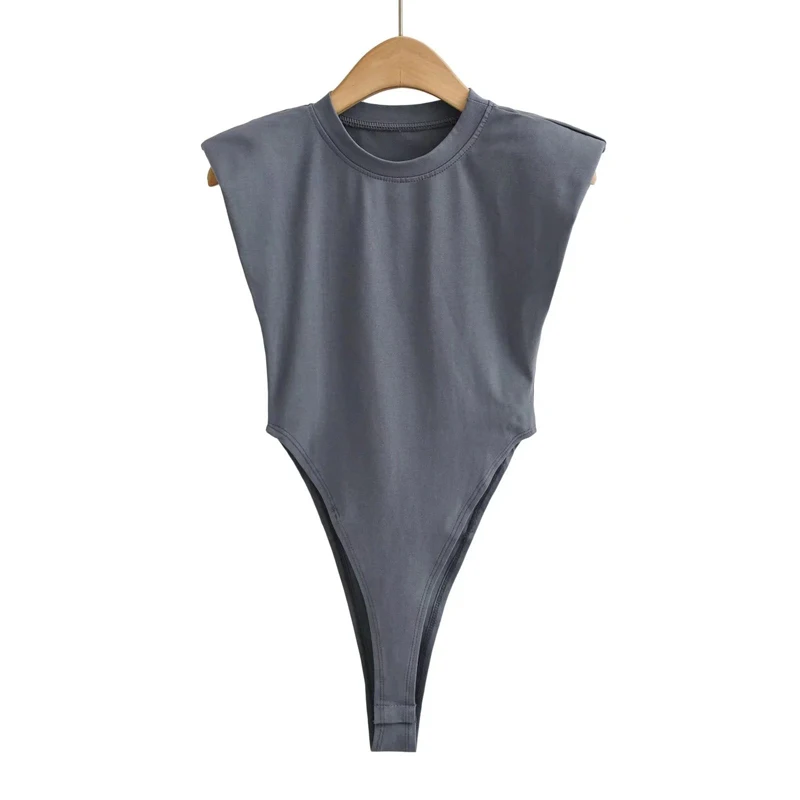 Sexy tops women  Summer one-pieces bodycon bodysuit padded shoulder bodysuit black sleeveless body suits for women white