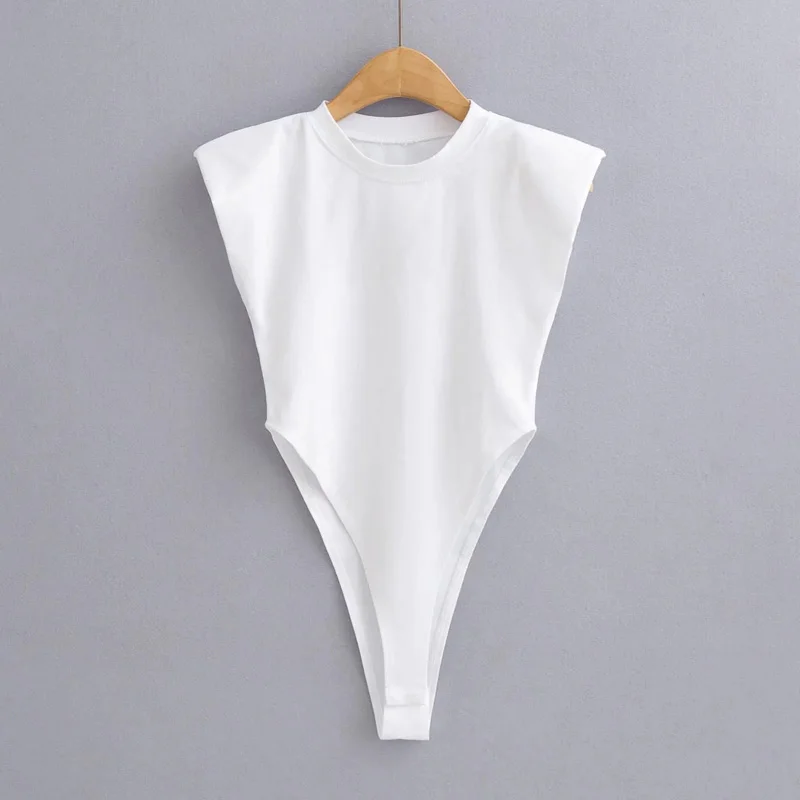 Sexy tops women  Summer one-pieces bodycon bodysuit padded shoulder bodysuit black sleeveless body suits for women white