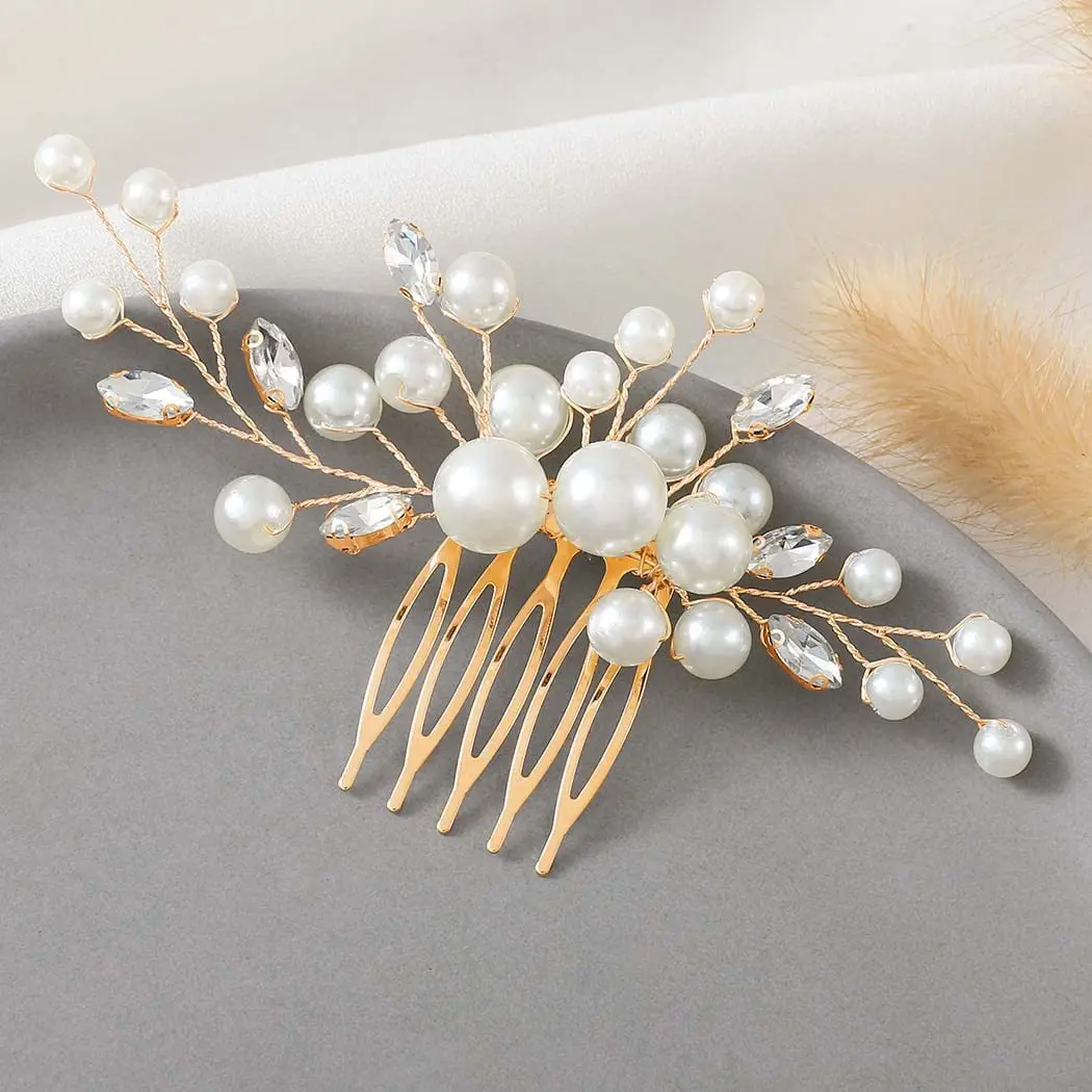 Handmade Pearls Hair Combs Crystal Rhinestone Hairbands Clips Wedding Hair Accessories For Women Bride Headbands
