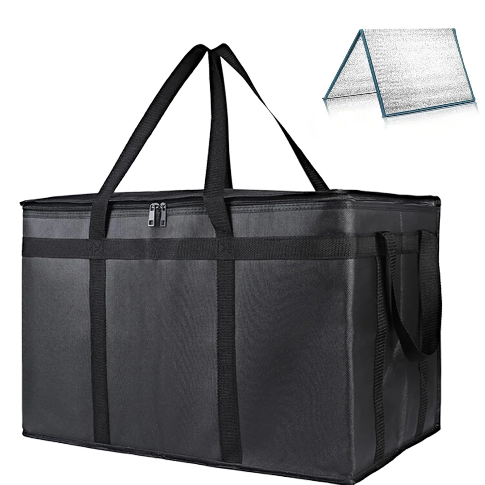 1 Set (Bag & Bottom), XXXL Large Capacity Reusable Warming Bag with Removable Hard Bottom, 3 Layers Insulated Pizza Delivery Bag