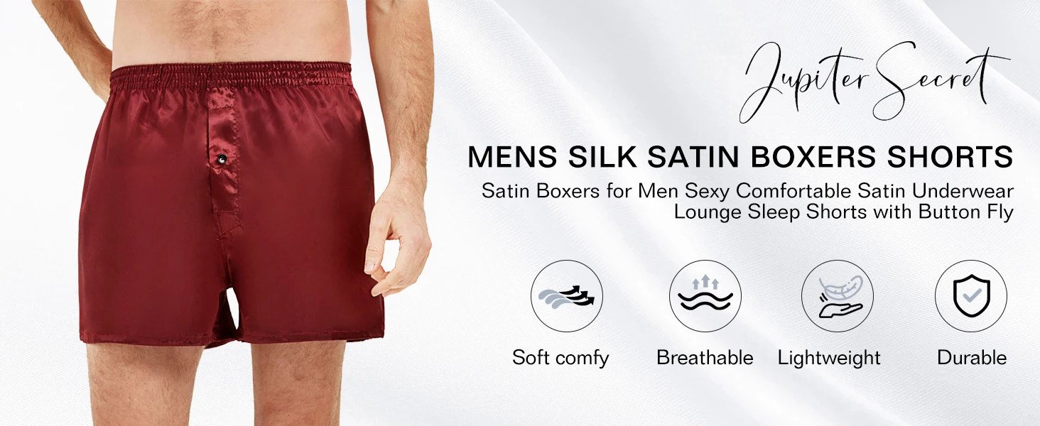 JupiterSecret 6pcs Men's Satin Boxer Shorts Casual Home Underwear Comfortable Silk-Like Bottoms with Elastic Waistband