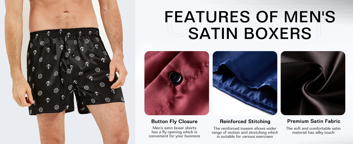 JupiterSecret 6pcs Men's Satin Boxer Shorts Casual Home Underwear Comfortable Silk-Like Bottoms with Elastic Waistband