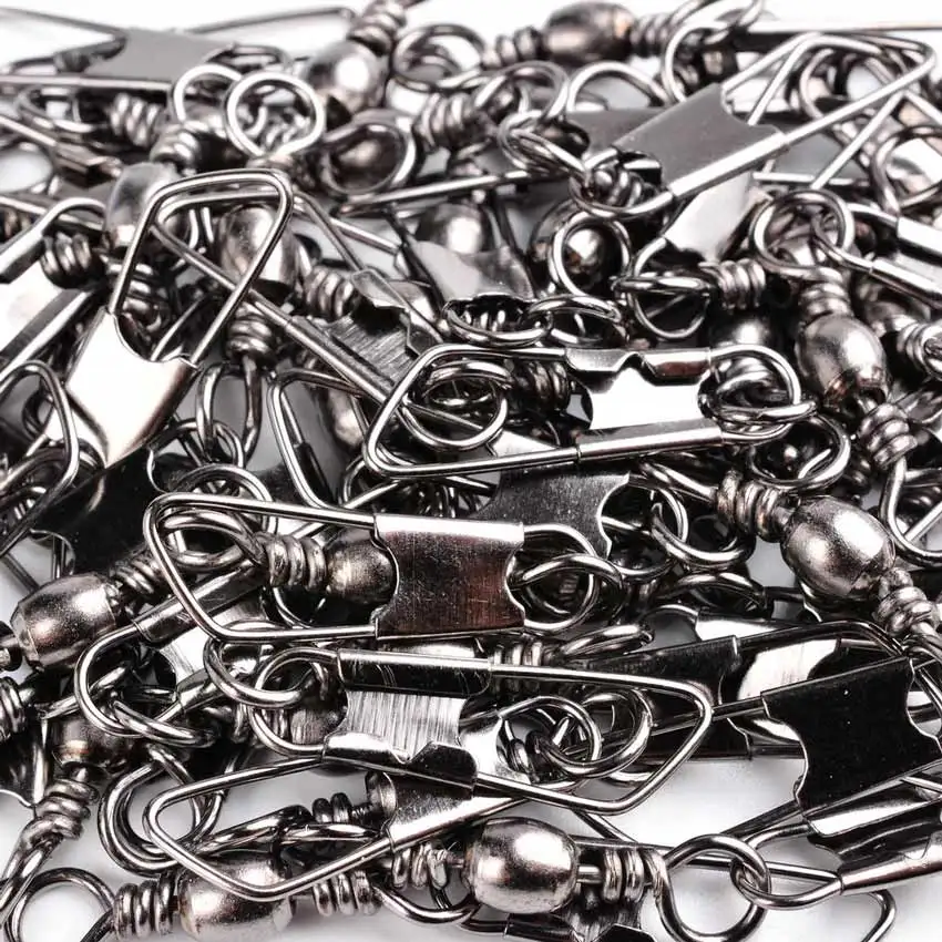 50Pcs/ Box Brass Barrel Fishing Swivel Solid Rings Fishing Pin Line Connector Fishhook with Interlock Snap Swivels Tackle Tool