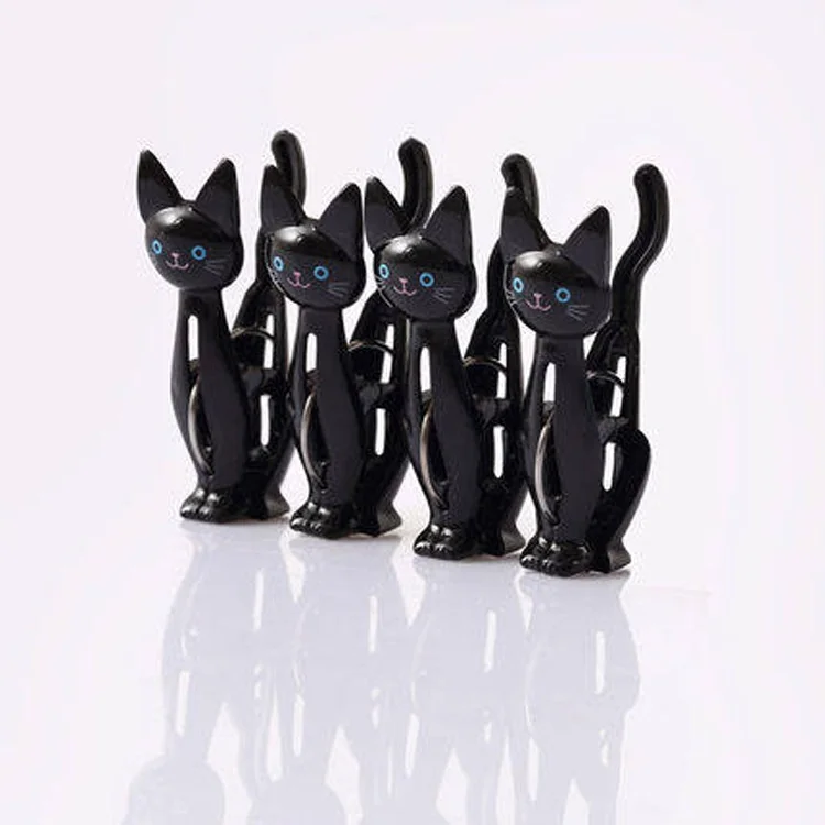 4 Pcs/set Creative Cat Cartoon Clip Bags Strong Plastic Clothes-pin Shape Socks Hanging Pegs Clamps Laundry Photo Holder
