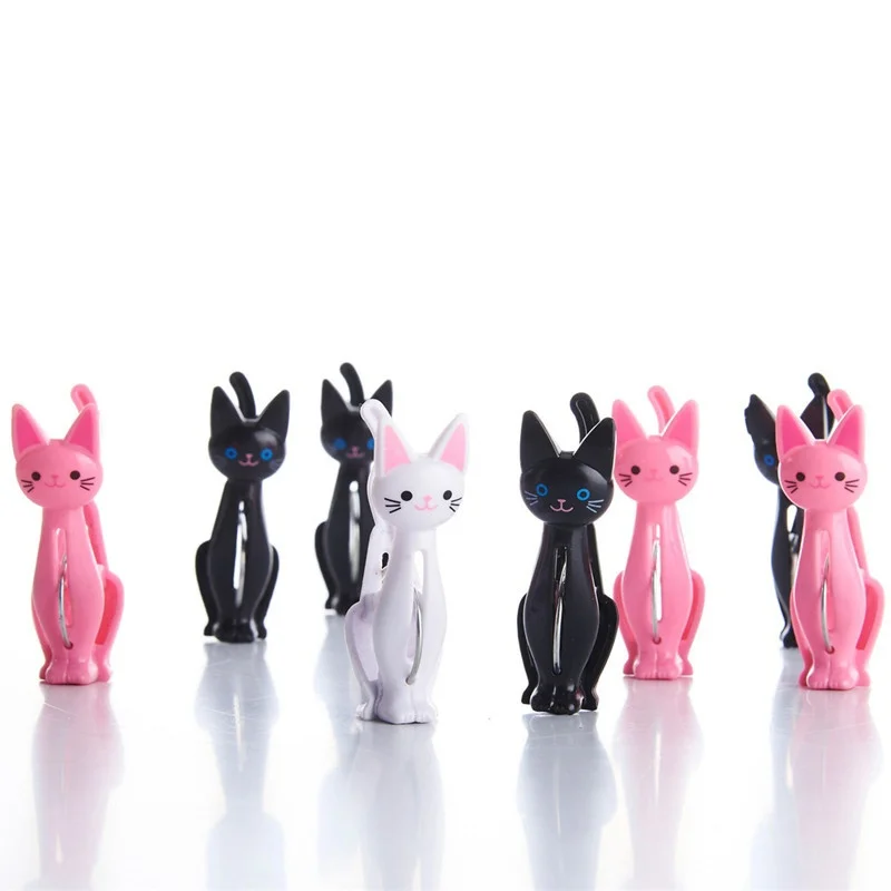 4 Pcs/set Creative Cat Cartoon Clip Bags Strong Plastic Clothes-pin Shape Socks Hanging Pegs Clamps Laundry Photo Holder