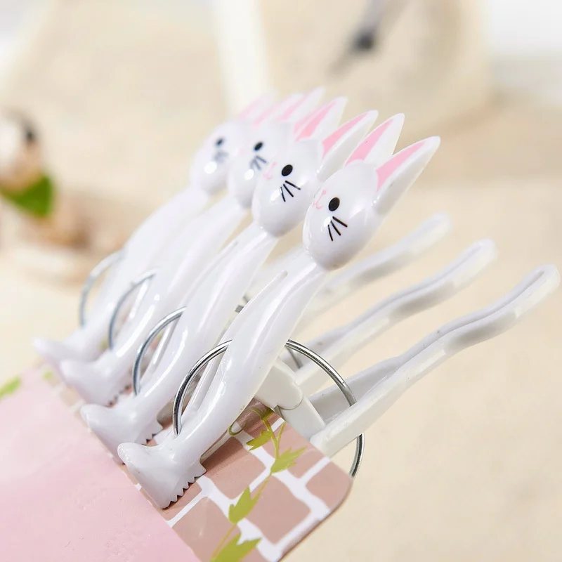4 Pcs/set Creative Cat Cartoon Clip Bags Strong Plastic Clothes-pin Shape Socks Hanging Pegs Clamps Laundry Photo Holder