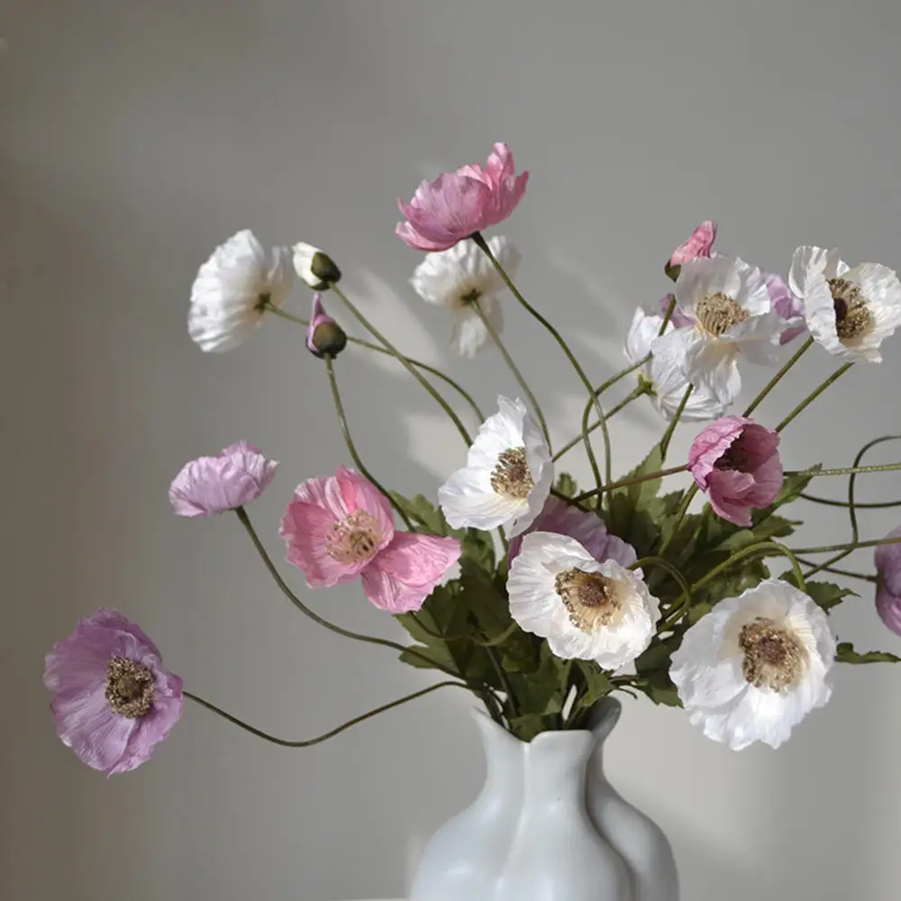 Artificial Flowers Fake Poppy Silk Flowers Long Stem Housewarming Garden Table Wedding DIY Party Wedding Bridal Bouquet Decor