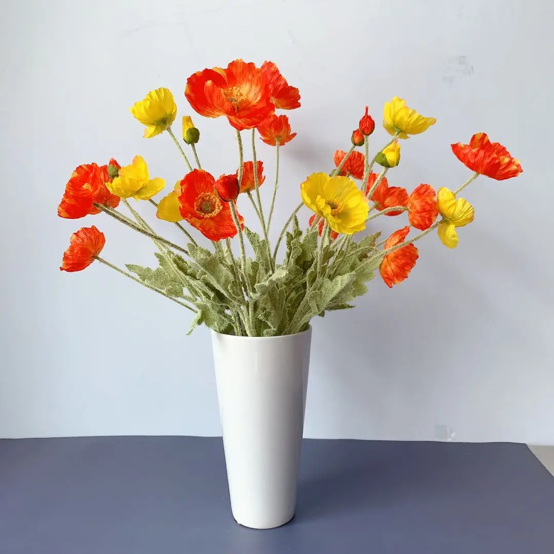 Artificial Flowers Fake Poppy Silk Flowers Long Stem Housewarming Garden Table Wedding DIY Party Wedding Bridal Bouquet Decor