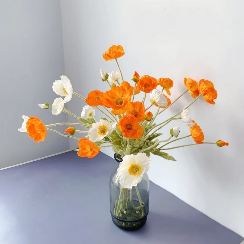 Artificial Flowers Fake Poppy Silk Flowers Long Stem Housewarming Garden Table Wedding DIY Party Wedding Bridal Bouquet Decor