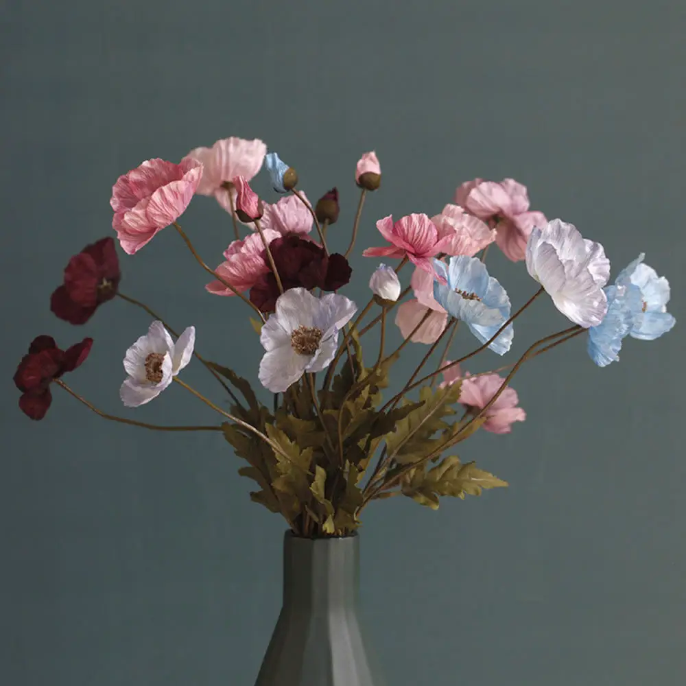 Artificial Flowers Fake Poppy Silk Flowers Long Stem Housewarming Garden Table Wedding DIY Party Wedding Bridal Bouquet Decor
