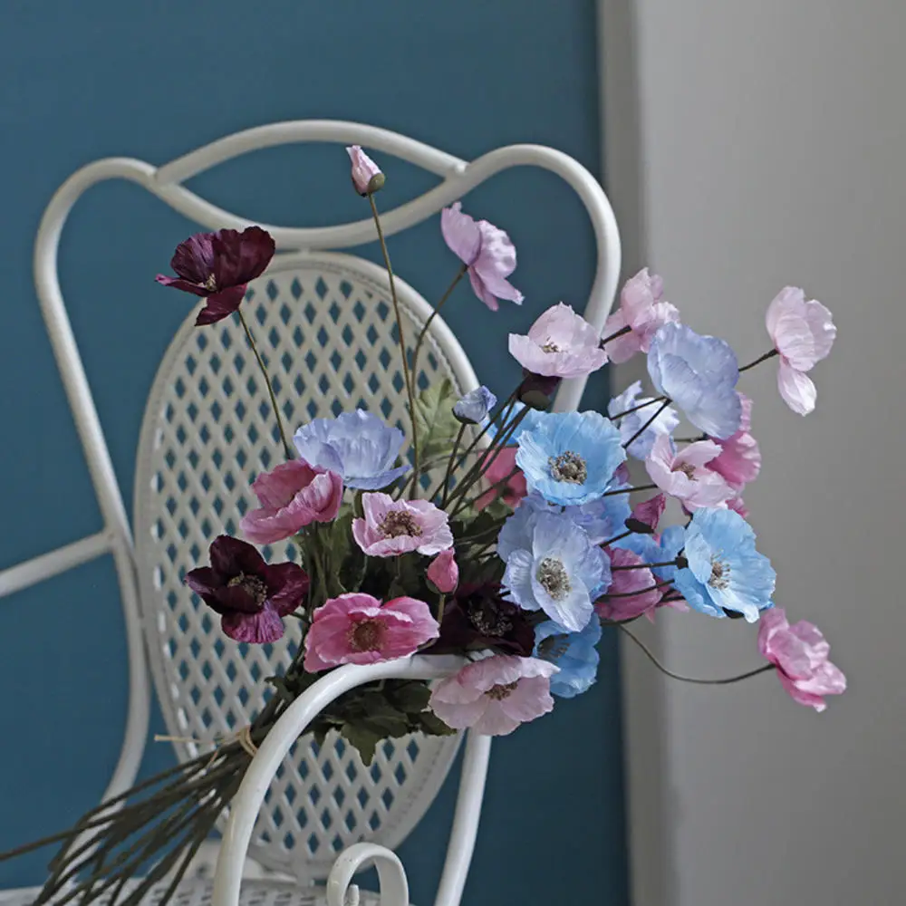 Artificial Flowers Fake Poppy Silk Flowers Long Stem Housewarming Garden Table Wedding DIY Party Wedding Bridal Bouquet Decor