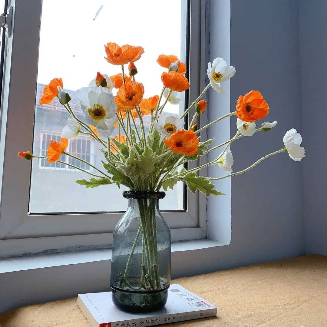 Artificial Flowers Fake Poppy Silk Flowers Long Stem Housewarming Garden Table Wedding DIY Party Wedding Bridal Bouquet Decor