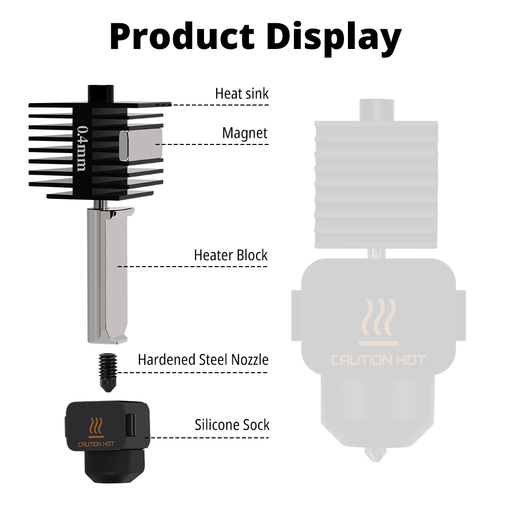 Hotend Kit For Bambu Lab A1/A1 Mini High Flow 0.2/0.4/0.6/0.8mm Hardened Steel Nozzle Quick Swap Hot End Assembly Replacement