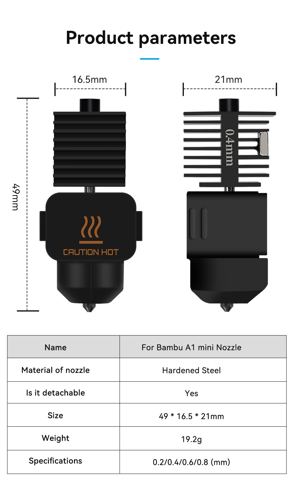 Hotend Kit For Bambu Lab A1/A1 Mini High Flow 0.2/0.4/0.6/0.8mm Hardened Steel Nozzle Quick Swap Hot End Assembly Replacement