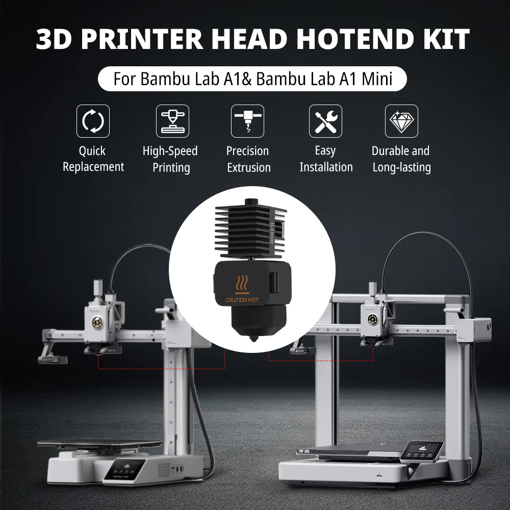 Hotend Kit For Bambu Lab A1/A1 Mini High Flow 0.2/0.4/0.6/0.8mm Hardened Steel Nozzle Quick Swap Hot End Assembly Replacement