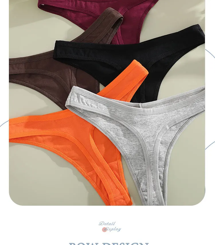 5Pcs/set Low-Rise Waist Panties Sexy G-string Cotton Seamless High Elasticity Underpants Solid Color Breathable Lady Underwear