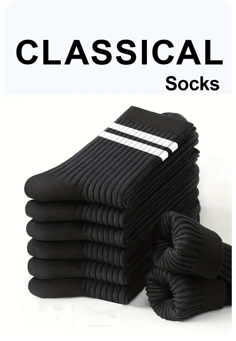 2/6 Pairs Men Medium Length Socks Simple Versatile Casual Black White Striped Breathable High-Quality Casual Round Neck Socks