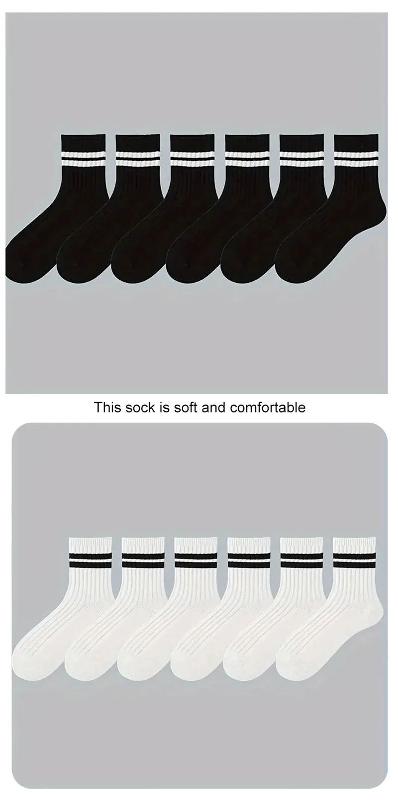 2/6 Pairs Men Medium Length Socks Simple Versatile Casual Black White Striped Breathable High-Quality Casual Round Neck Socks
