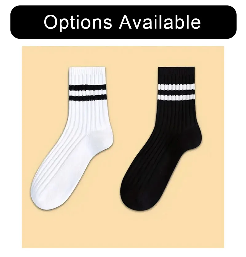 2/6 Pairs Men Medium Length Socks Simple Versatile Casual Black White Striped Breathable High-Quality Casual Round Neck Socks