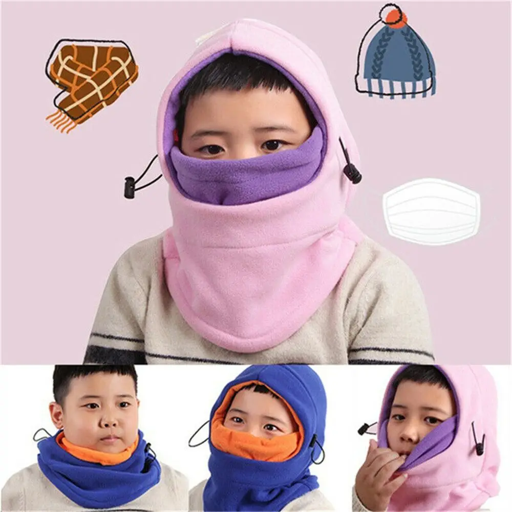 Kids Winter Fleece Balaclava Hat Thermal Neck Warm Full Face Ski Mask Hood Cap Boys Girls Children Cap for 3-10 Years