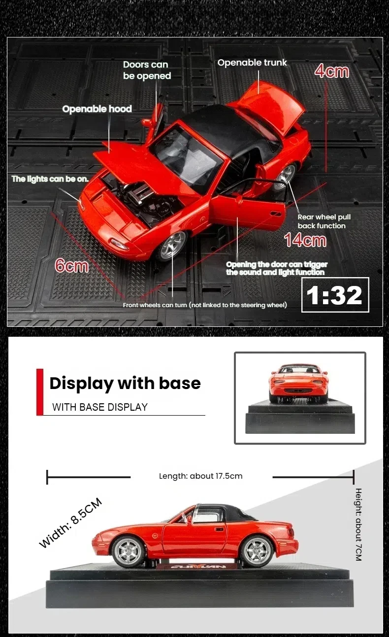 1:32 Mazda MX5 Supercar Alloy Die Cast Toy Car Model Sound and Light Pull Back Toy Collectibles Birthday gift