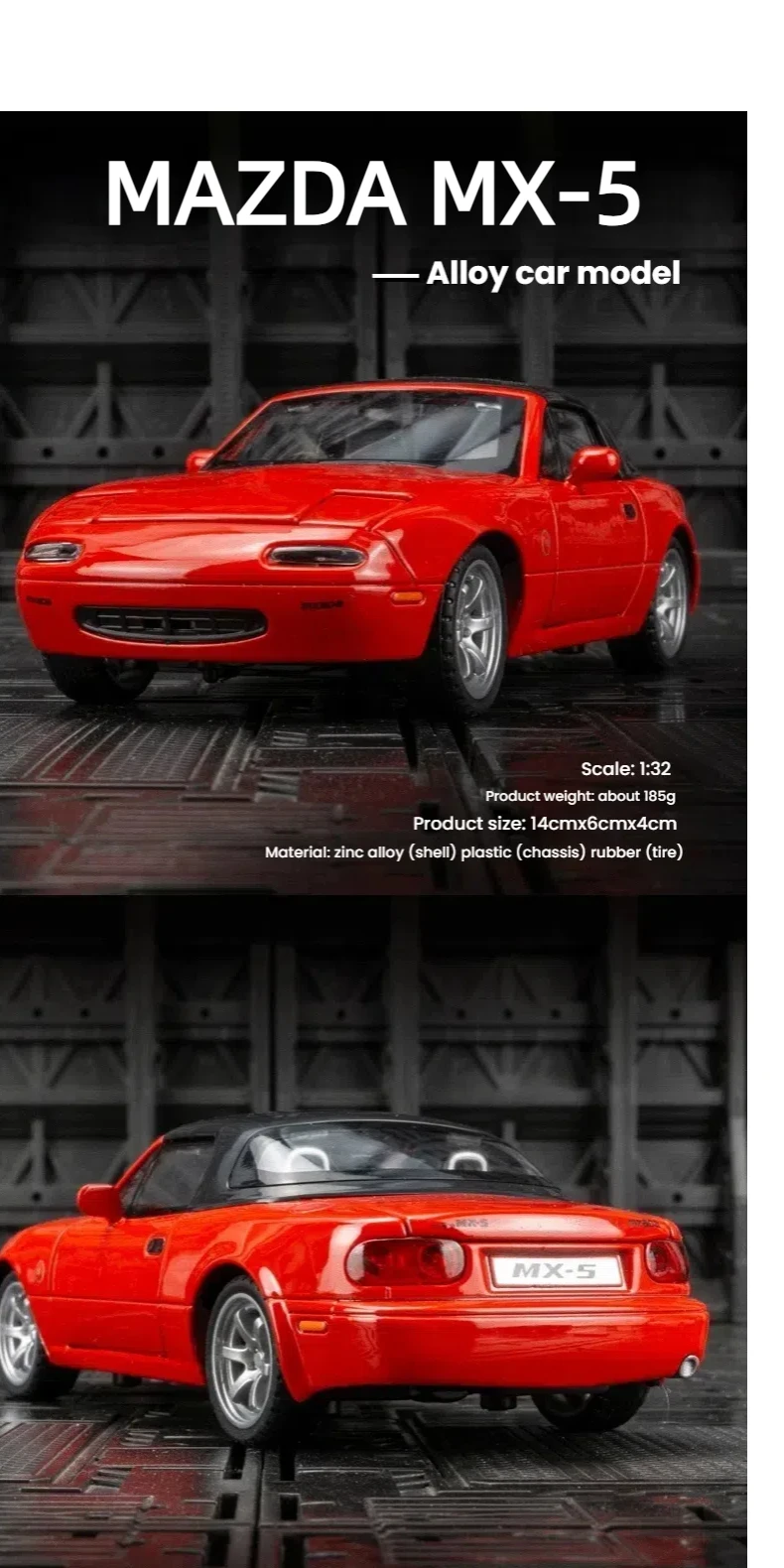 1:32 Mazda MX5 Supercar Alloy Die Cast Toy Car Model Sound and Light Pull Back Toy Collectibles Birthday gift