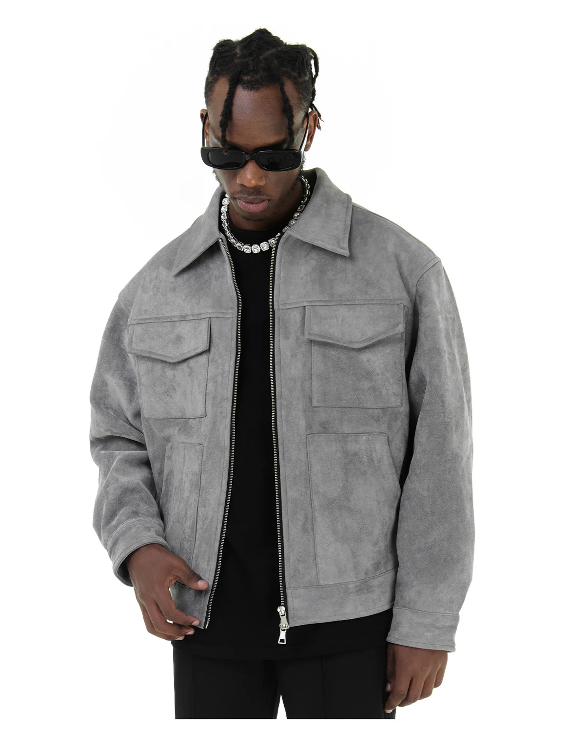Autumn Jackets Oversize Casual Clothes High Street Pockets Laper Zipper Suede Thick Coat Mens Windbreaker Loose