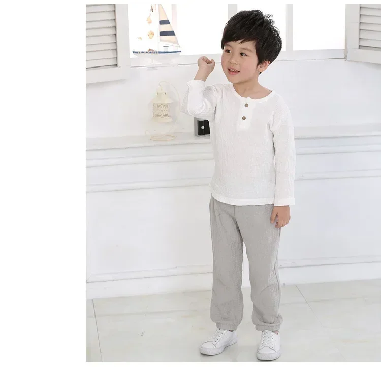 Infant Baby Boy Girl Clothes Set for Party Long Sleeve Baby Shirts Loose Pant Toddler Kids Clothes Spring Summer Muslin Clothes