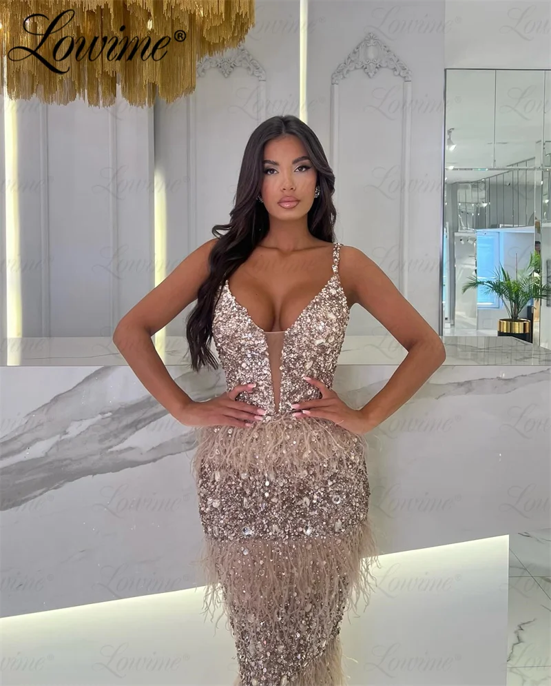 Feathers Champagne Blue Purple Cocktail Party Dresses Tea Length Mermaid Birthday Prom Dress Customized Arabic Evening Gowns