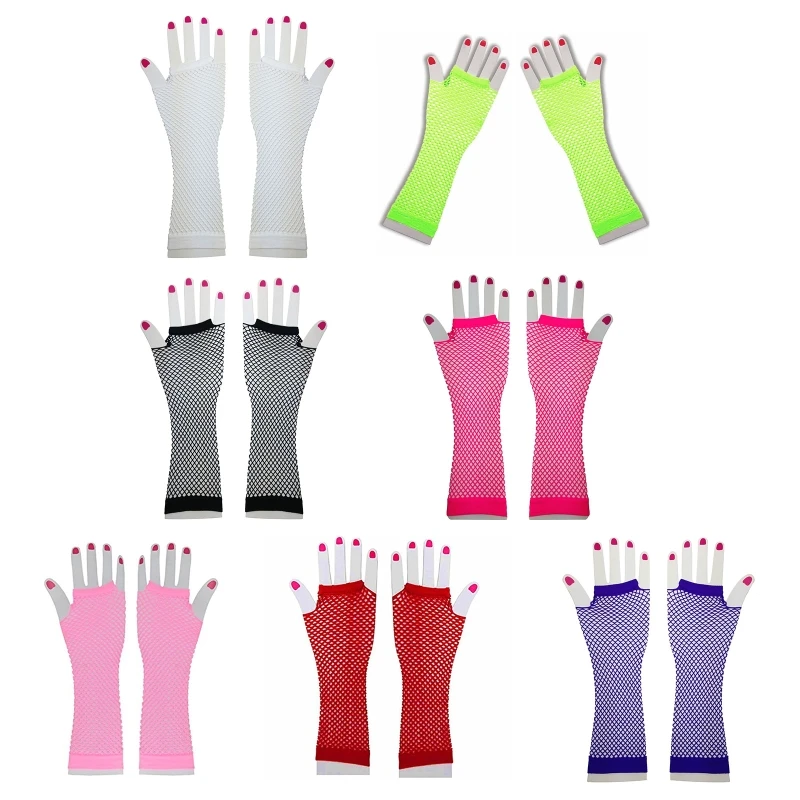 1Pair 80s 90s Short Fishnet Hand Gloves Short Gloves Punk Neon Fingerless Gloves Fancy Dress Accessory for Costume Party