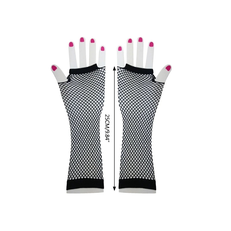 1Pair 80s 90s Short Fishnet Hand Gloves Short Gloves Punk Neon Fingerless Gloves Fancy Dress Accessory for Costume Party
