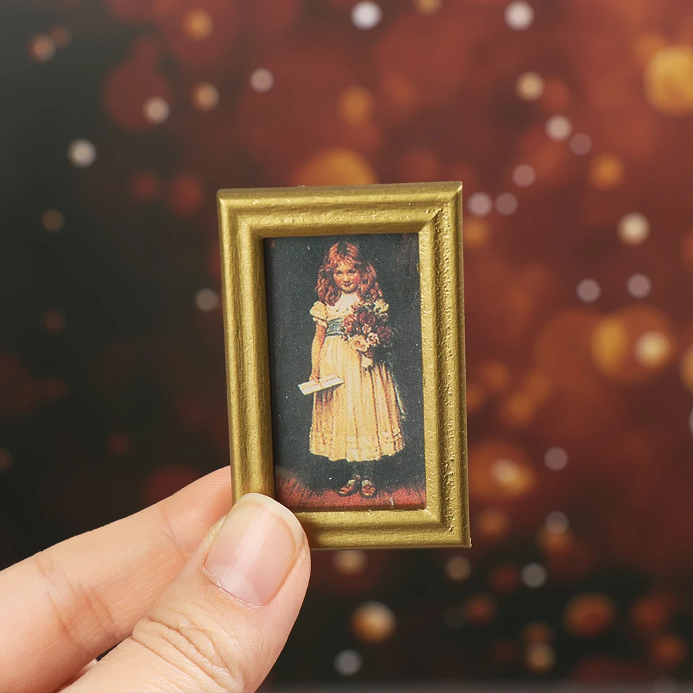 Mini Resin Wall Picture Dollhouse Ornament 1:12 Vintage Framed Photos Miniature Oil Painting Doll Accessories Kids Toys Supplies