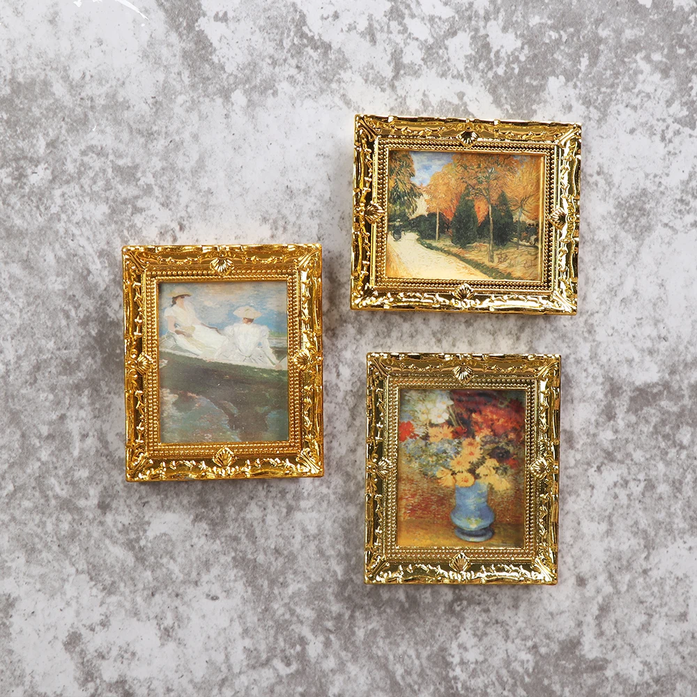 Mini Resin Wall Picture Dollhouse Ornament 1:12 Vintage Framed Photos Miniature Oil Painting Doll Accessories Kids Toys Supplies