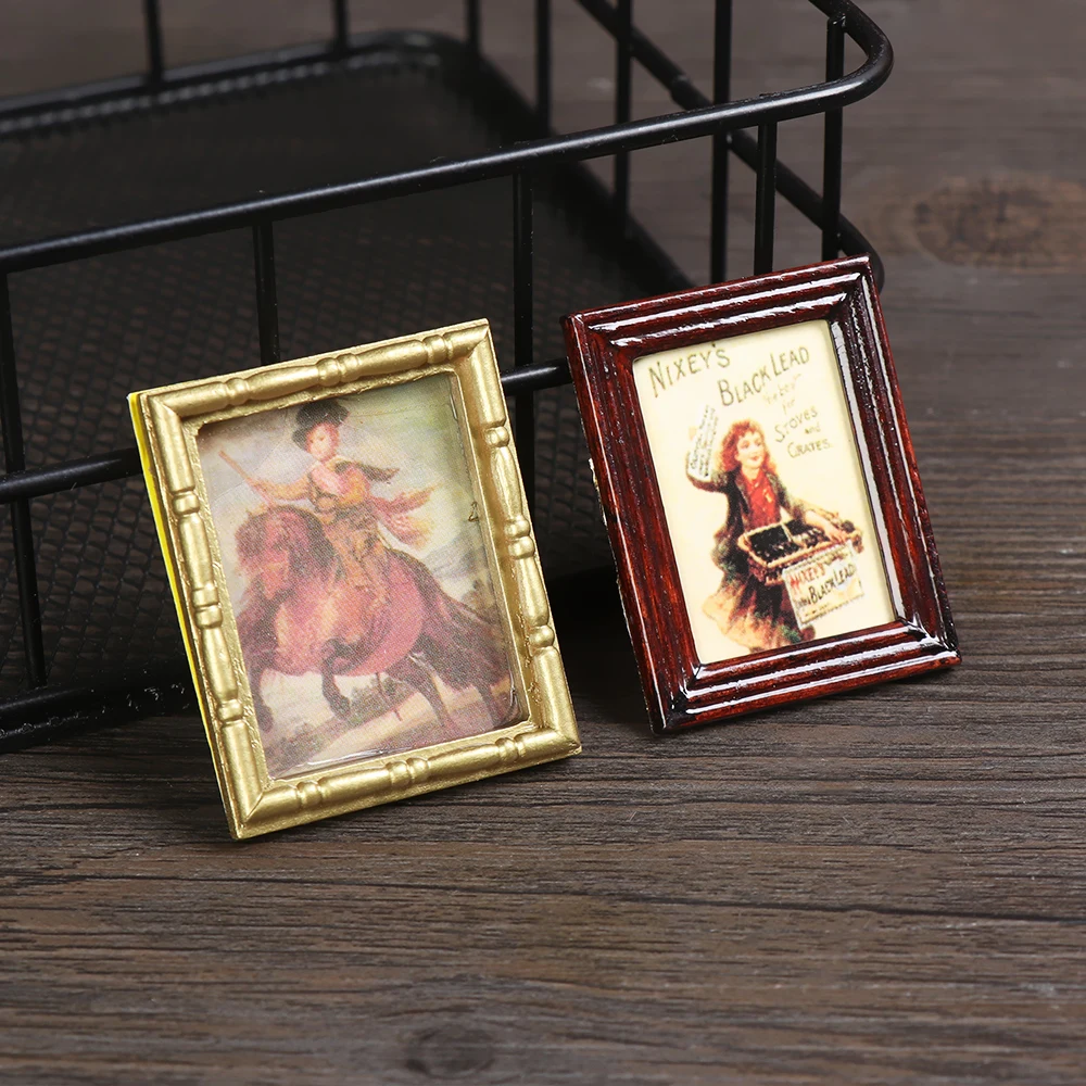 Mini Resin Wall Picture Dollhouse Ornament 1:12 Vintage Framed Photos Miniature Oil Painting Doll Accessories Kids Toys Supplies