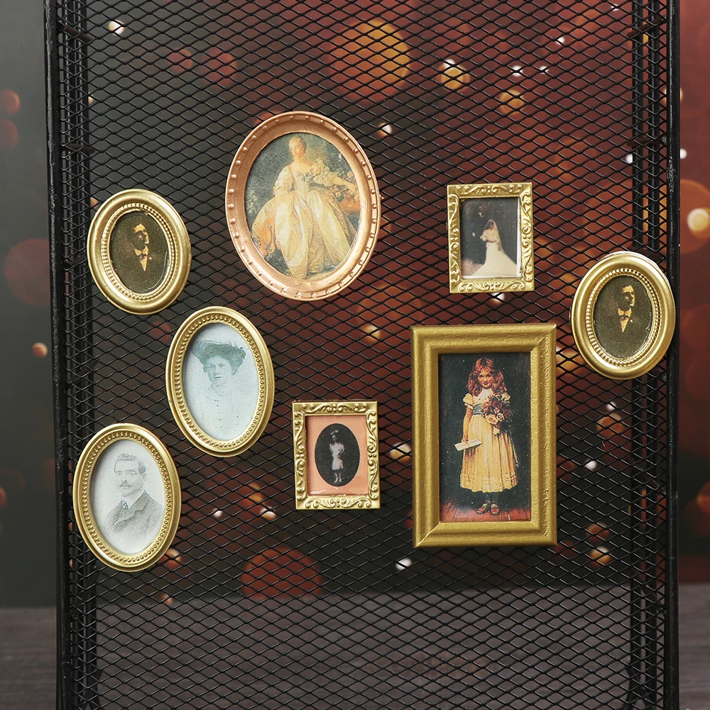 Mini Resin Wall Picture Dollhouse Ornament 1:12 Vintage Framed Photos Miniature Oil Painting Doll Accessories Kids Toys Supplies