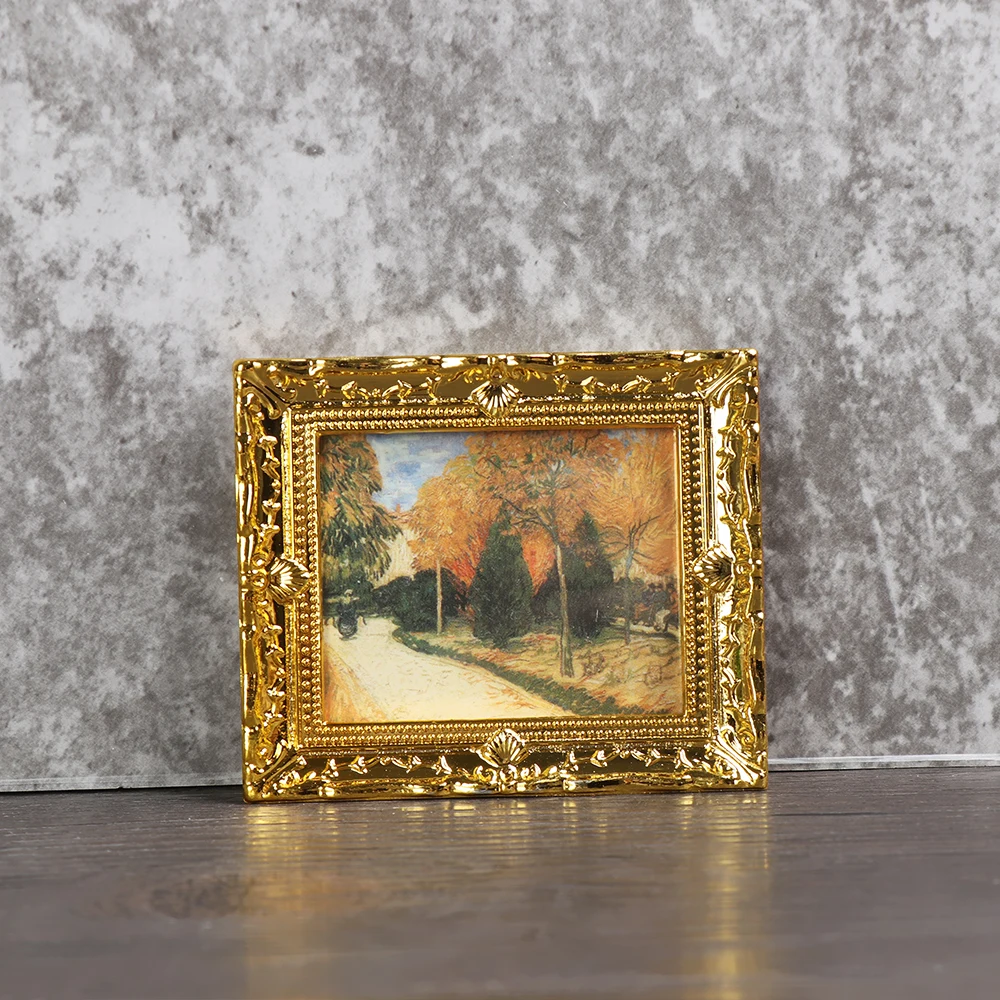 Mini Resin Wall Picture Dollhouse Ornament 1:12 Vintage Framed Photos Miniature Oil Painting Doll Accessories Kids Toys Supplies