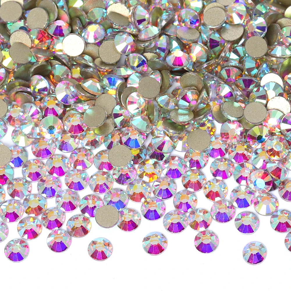 QIIY Top Quality Glass Flat Back Rhinestones Glitter Crystal AB Stones Glue On Strass Rhinestone for Nail Art Clothes Decoration