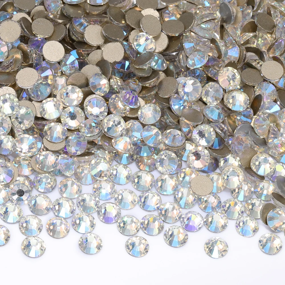 QIIY Top Quality Glass Flat Back Rhinestones Glitter Crystal AB Stones Glue On Strass Rhinestone for Nail Art Clothes Decoration
