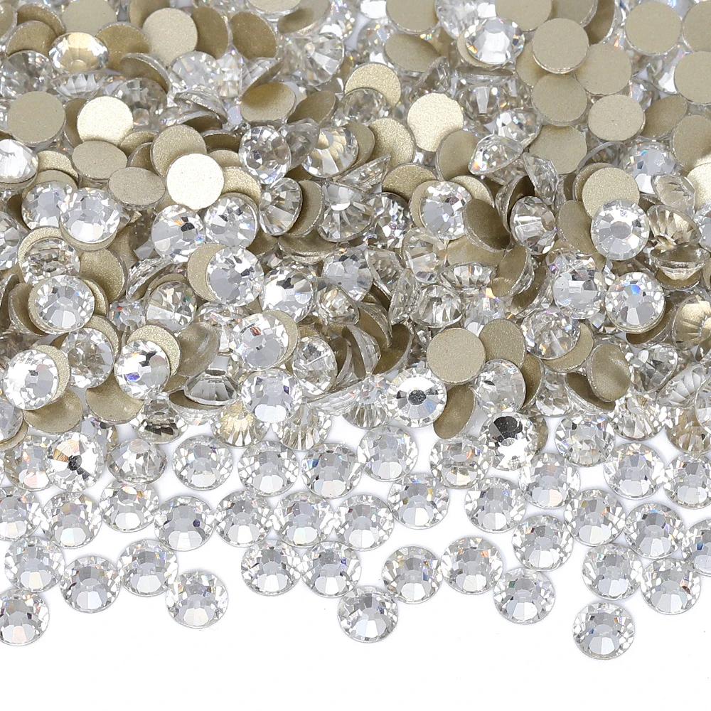 QIIY Top Quality Glass Flat Back Rhinestones Glitter Crystal AB Stones Glue On Strass Rhinestone for Nail Art Clothes Decoration