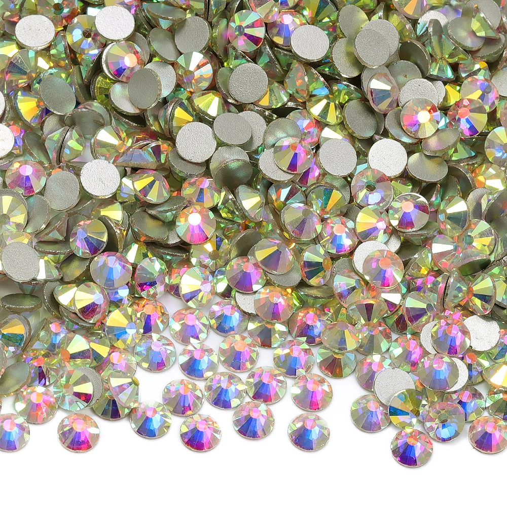 QIIY Top Quality Glass Flat Back Rhinestones Glitter Crystal AB Stones Glue On Strass Rhinestone for Nail Art Clothes Decoration