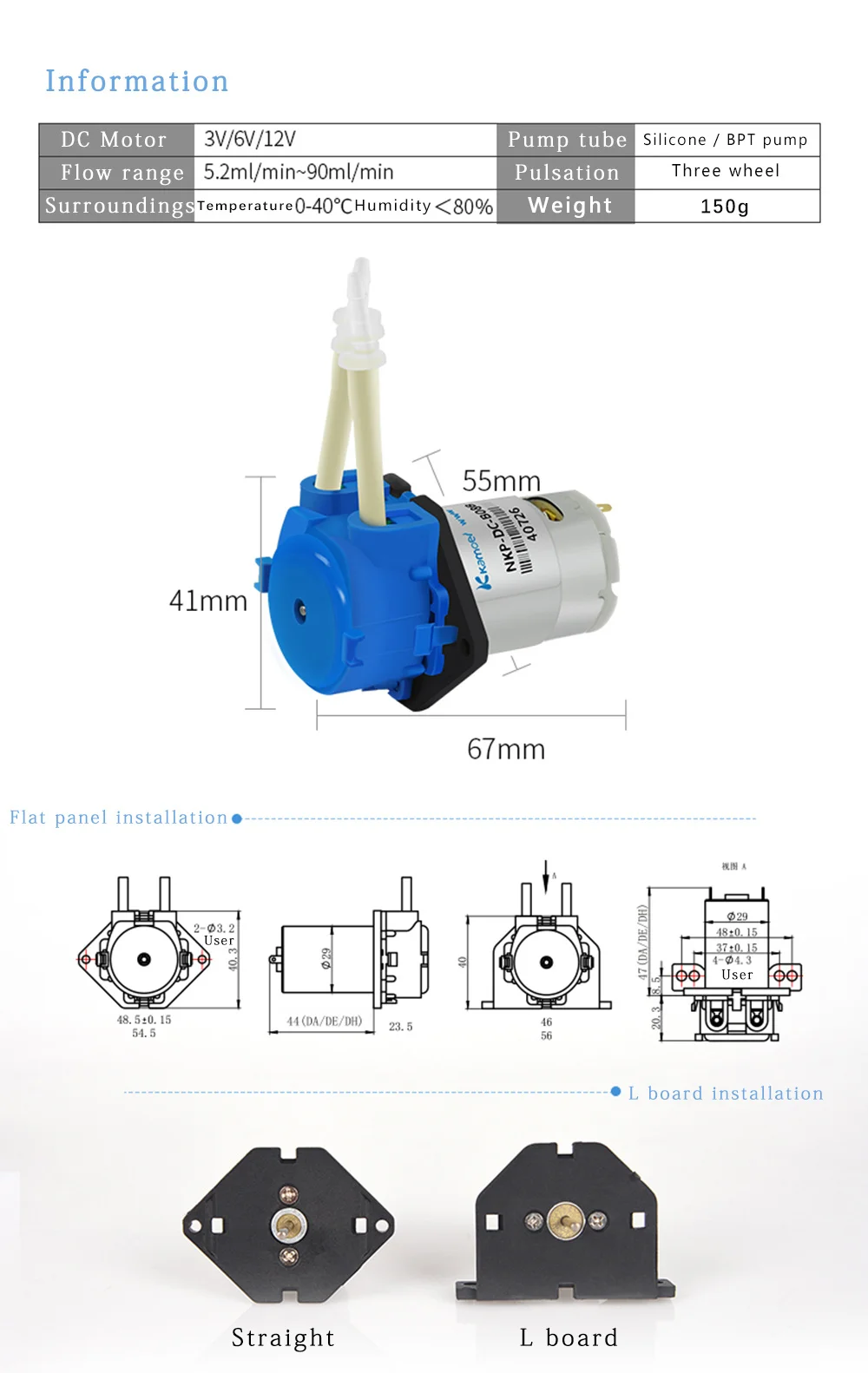 DC 12V/24V Dosing Pump Peristaltic Pumps Dosing Head With Connector For Arduino Aquarium Lab Analytic Diy Liquids Motor Tools
