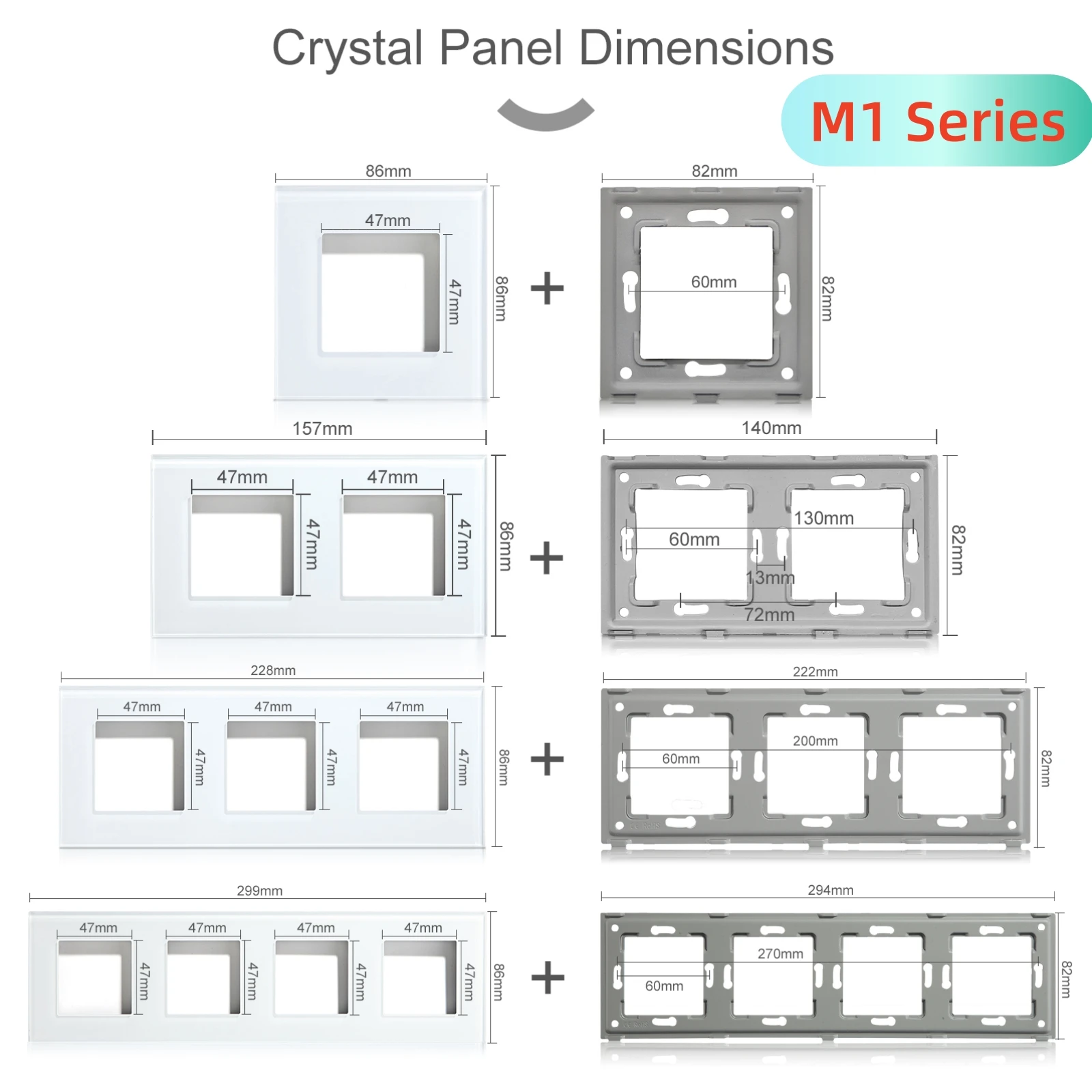 BSEED Wall Touch Switch 1/2/3Gang 1/2Way Light Switch Dimmer Function Parts Glass Panel Frames EU Wall Sockets DIY Parts White