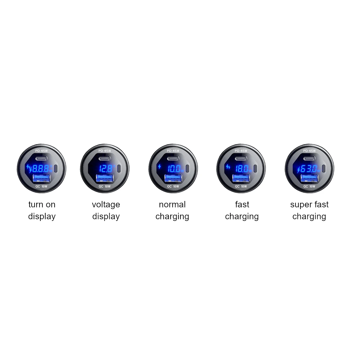 45W Type-C PD QC3.0 USB Car Charger Socket 12V 24V Fast Charge Voltmeter Switch Alloy Shell for Auto Truck Boat RV Bus Motor