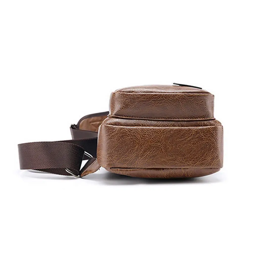 USB data cable charging chest bag casual fashion shoulder bag PU outdoor sports men's bag