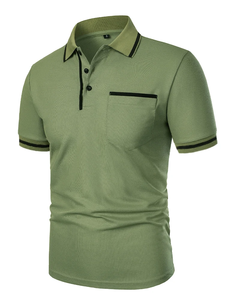 Men's casual fashion solid color short sleeve top lapel men's short sleeve T-shirt Casual fashion solid color top short sleeve