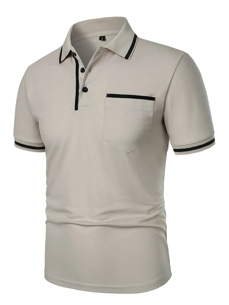 Men's casual fashion solid color short sleeve top lapel men's short sleeve T-shirt Casual fashion solid color top short sleeve