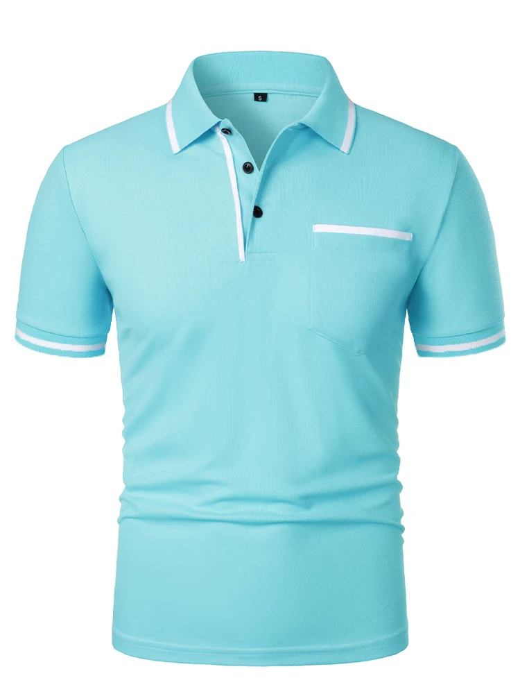 Men's casual fashion solid color short sleeve top lapel men's short sleeve T-shirt Casual fashion solid color top short sleeve