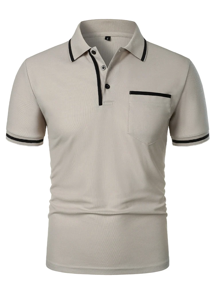 Men's casual fashion solid color short sleeve top lapel men's short sleeve T-shirt Casual fashion solid color top short sleeve